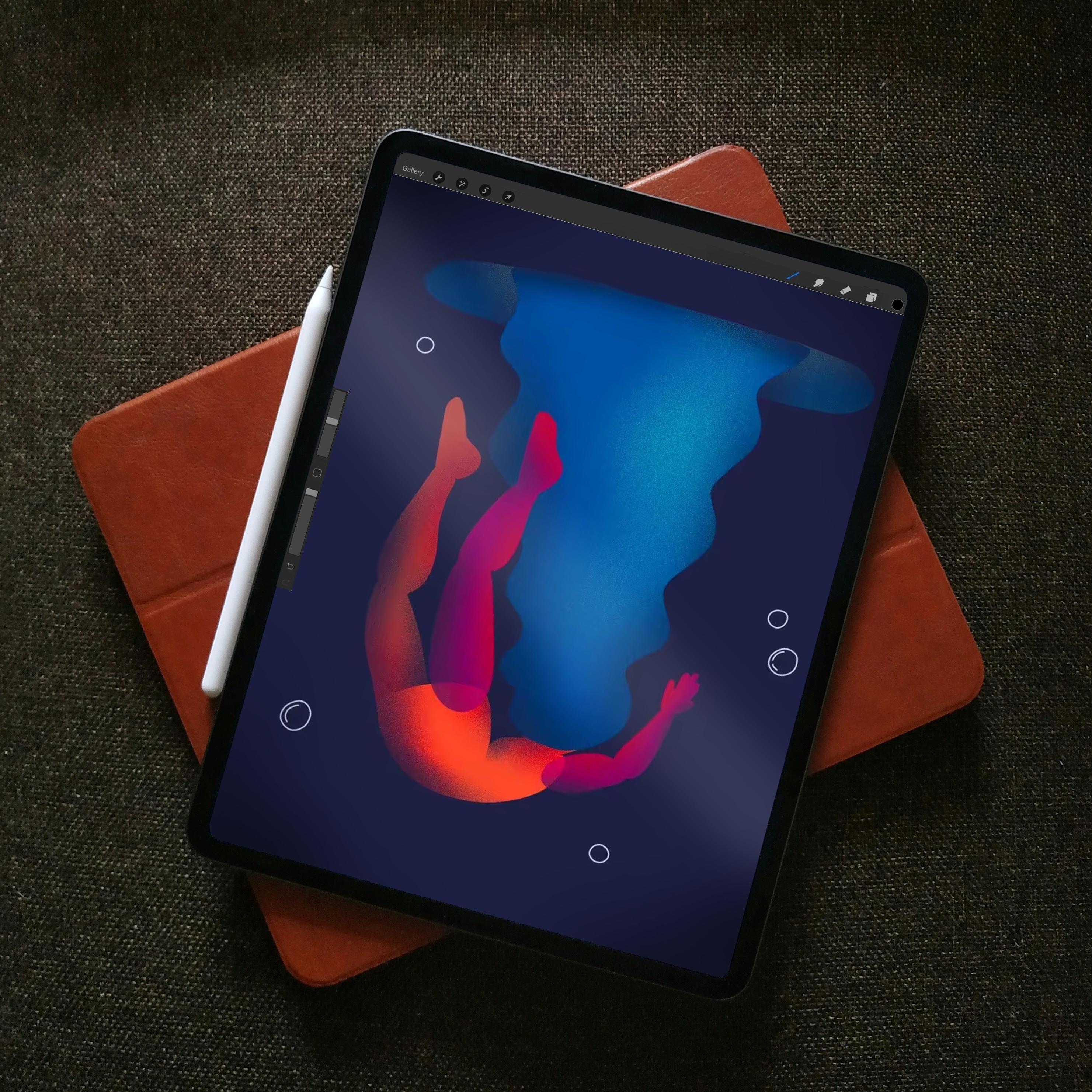 illustration of person falling on ipad