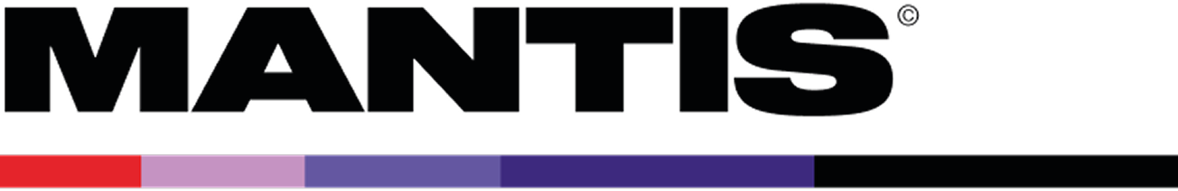 Logo with the word MANTIS in bold uppercase letters above a horizontal bar transitioning from red to purple shades to dark blue and black.