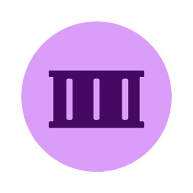 Icon of a purple classical column with three vertical pillars inside a light purple circle.