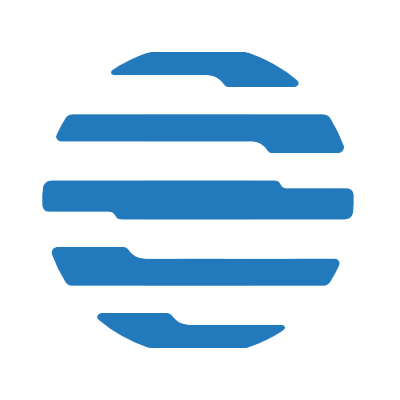 Abstract blue circular globe composed of horizontal bars with varying lengths and shapes.