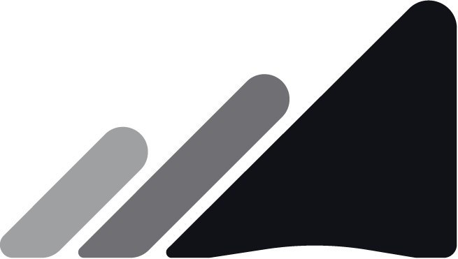 Stylized black triangular logo with three diagonal lines increasing in length from left to right.