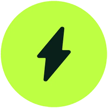 Black lightning bolt icon on a bright lime green circular background.