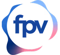 FPV logo with lowercase letters enclosed in an abstract multicolor circular shape.