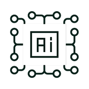 White microchip icon with 'Ai' text in the center, surrounded by connected circuit lines.