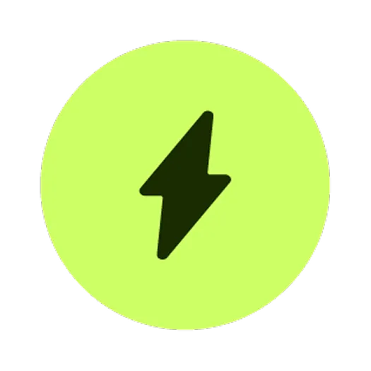 Black lightning bolt icon inside a lime green circle.
