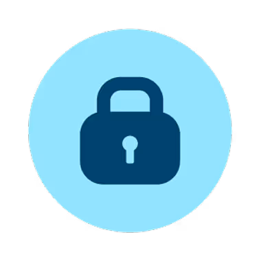 Dark blue padlock icon centered on a light blue circular background.