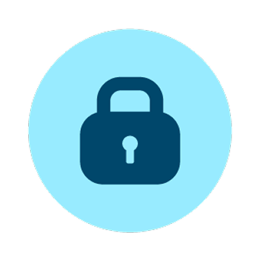 Dark blue padlock icon centered on a light blue circular background.