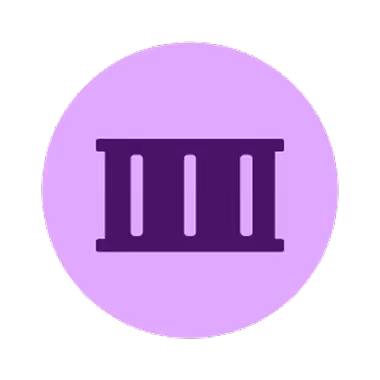 Purple icon of a Roman or Greek style column with three vertical pillars on a lavender circular background.