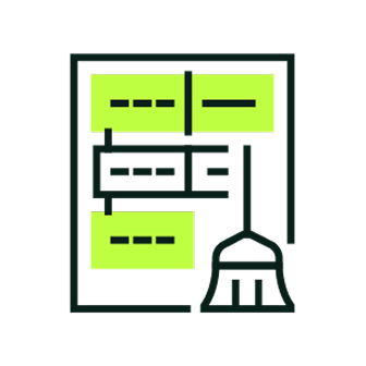 Icon of a document with text lines and a broom, symbolizing cleaning or organizing files.
