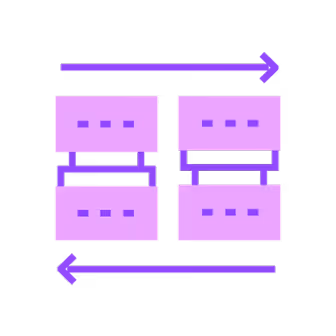 Diagram showing four purple rectangles connected by arrows indicating bidirectional flow between upper and lower rows.
