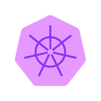 Purple ship wheel icon on a purple hexagonal background.