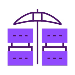 Purple icon of a hierarchical structure with four connected boxes under an umbrella shape.