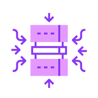 Icon of a purple filter with arrows indicating flow entering and exiting.