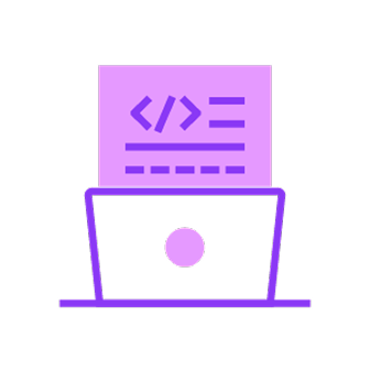 Purple laptop with a screen displaying code symbols and lines.