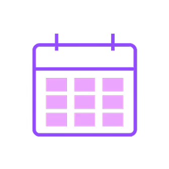 Purple calendar icon with a grid of nine squares representing dates.