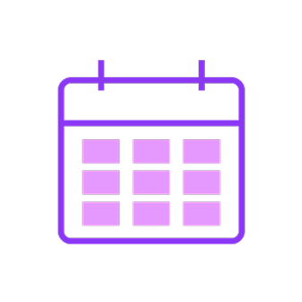 Purple calendar icon with a grid of nine squares representing dates.