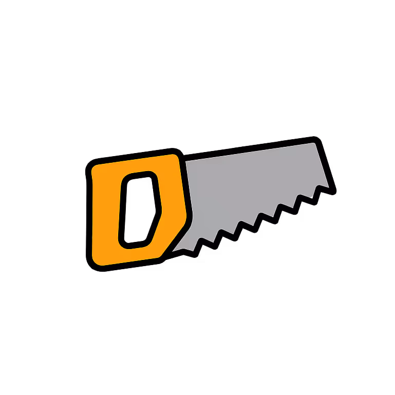 Hand saw with an orange handle and a gray serrated blade.