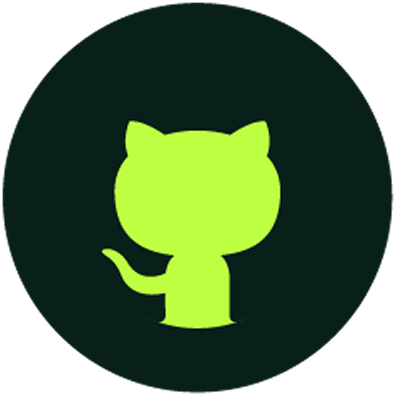Green silhouette of a cat with a curled tail on a dark circular background.