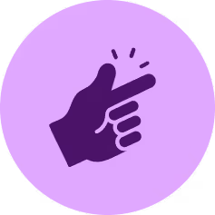 Icon of a hand snapping fingers in a purple circle.
