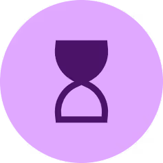 Purple hourglass icon centered on a light purple circular background.
