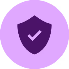 Purple shield with a check mark inside on a light purple circular background, symbolizing security or protection.