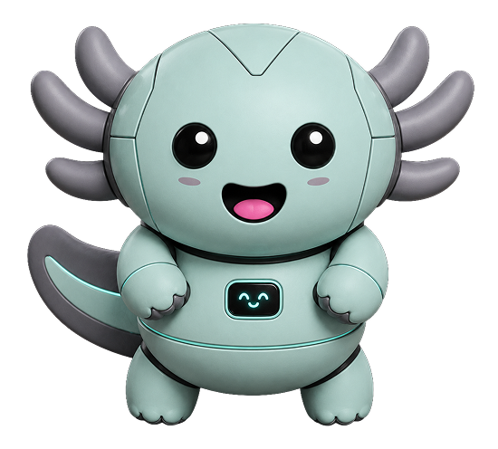 Cute cartoon robot with six antennae and a smiling face on its chest screen.