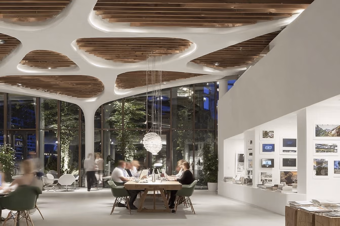 Office area with organic and modern ceiling