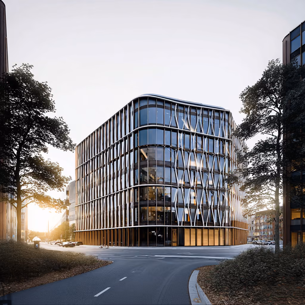 Modern building exterior along road