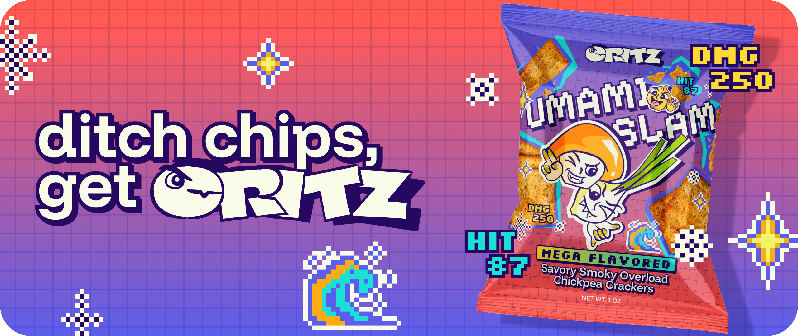 tagline reading "ditch chips, get critz" with "umami slam" flavoured crackers