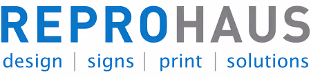 Reprohaus logo with design, signs, print, and solutions services