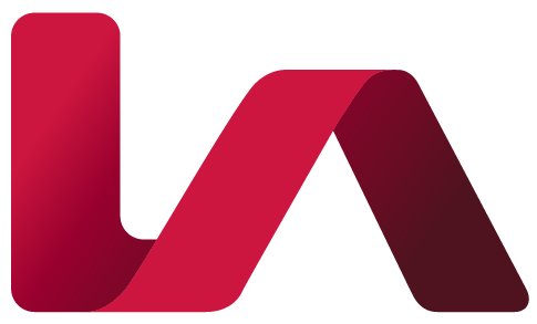 Red and maroon stylized letters forming an abstract "LA" logo