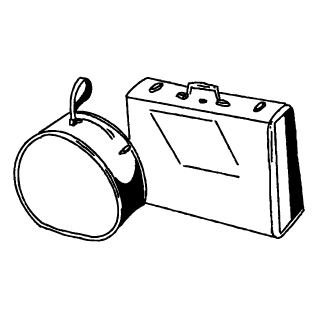 A black and white drawing of a camera.