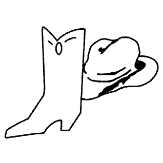 A drawing of a cowboy boot and hat.