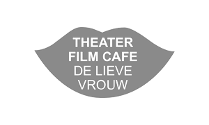 Grijze lipvorm met witte tekst 'THEATER FILM CAFE DE LIEVE VROUW'.