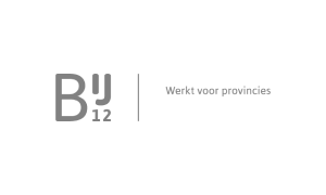 Logo met de tekst 'B12' en de slogan 'Werkt voor provincies'.