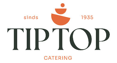 Logo van TIP TOP Catering met tekst 'sinds 1935' en een oranje gestileerde taart boven de letters.