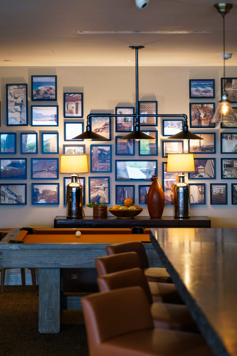 Gallery wall by bar
