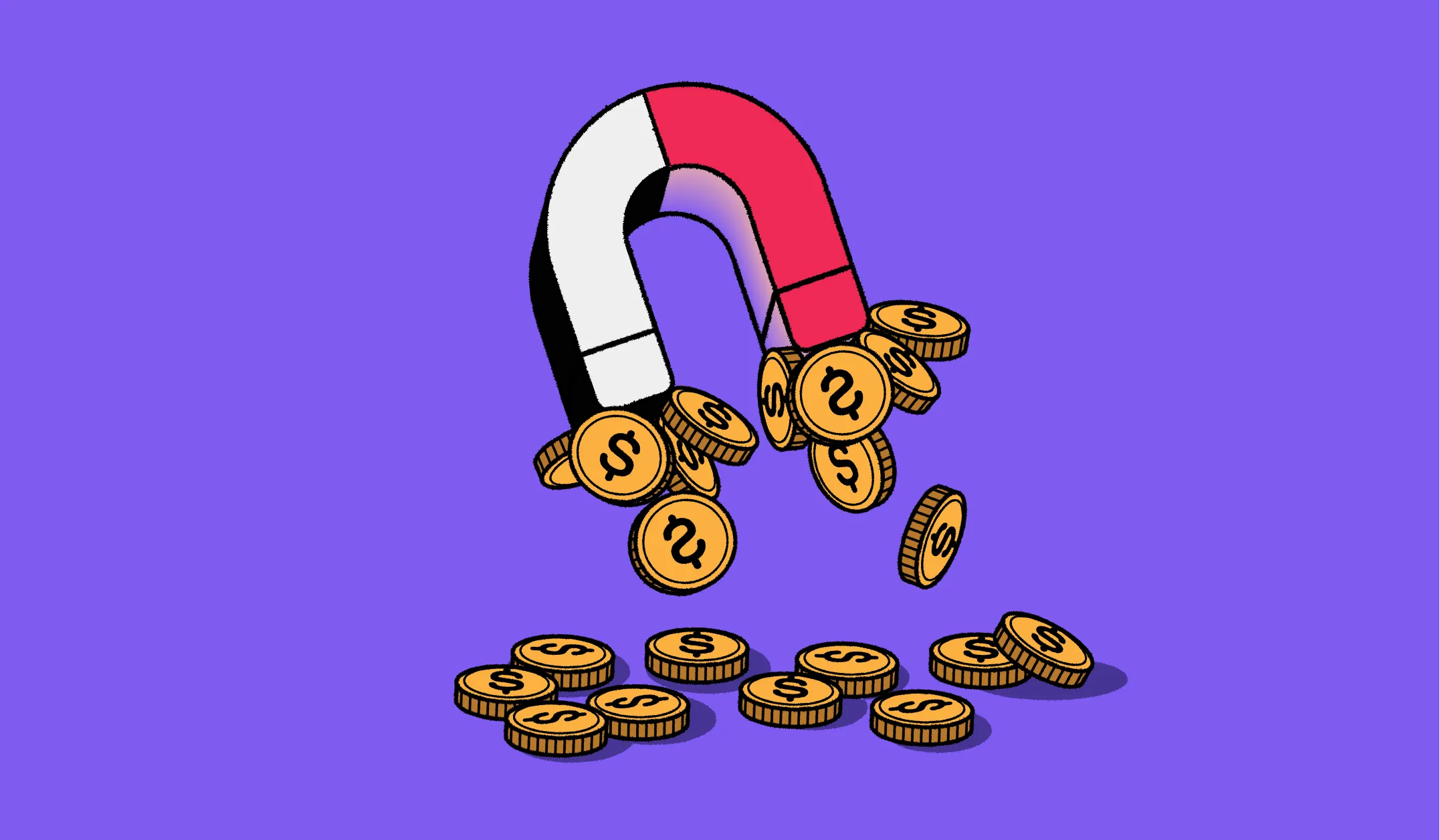 a magnet with coins falling