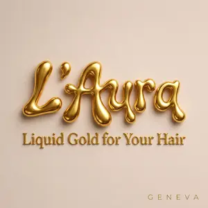 3D liquid gold logo design for L'Aura Boutique Hair Salon in Geneva, designed by Ying
