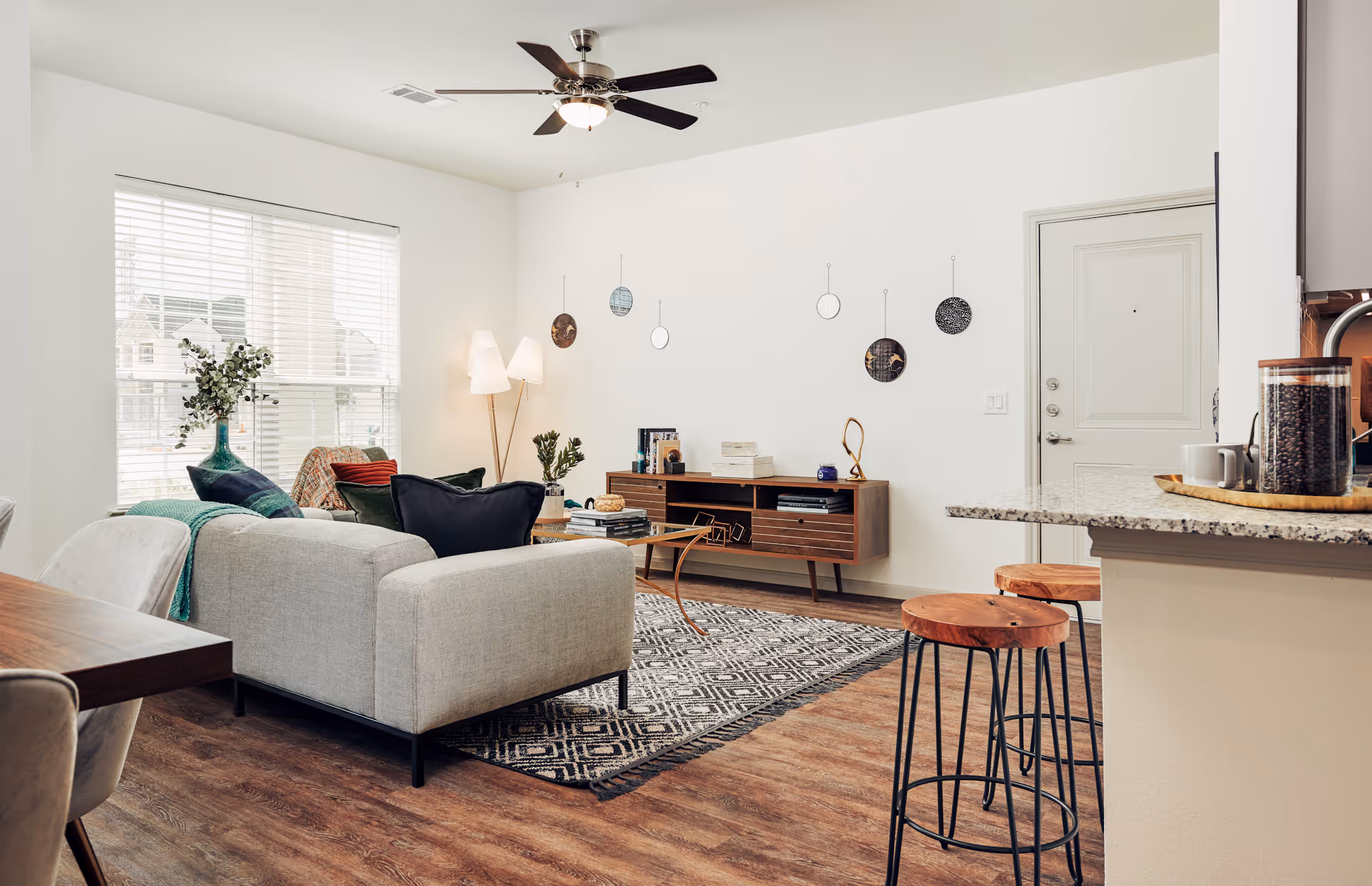 Living room with front door