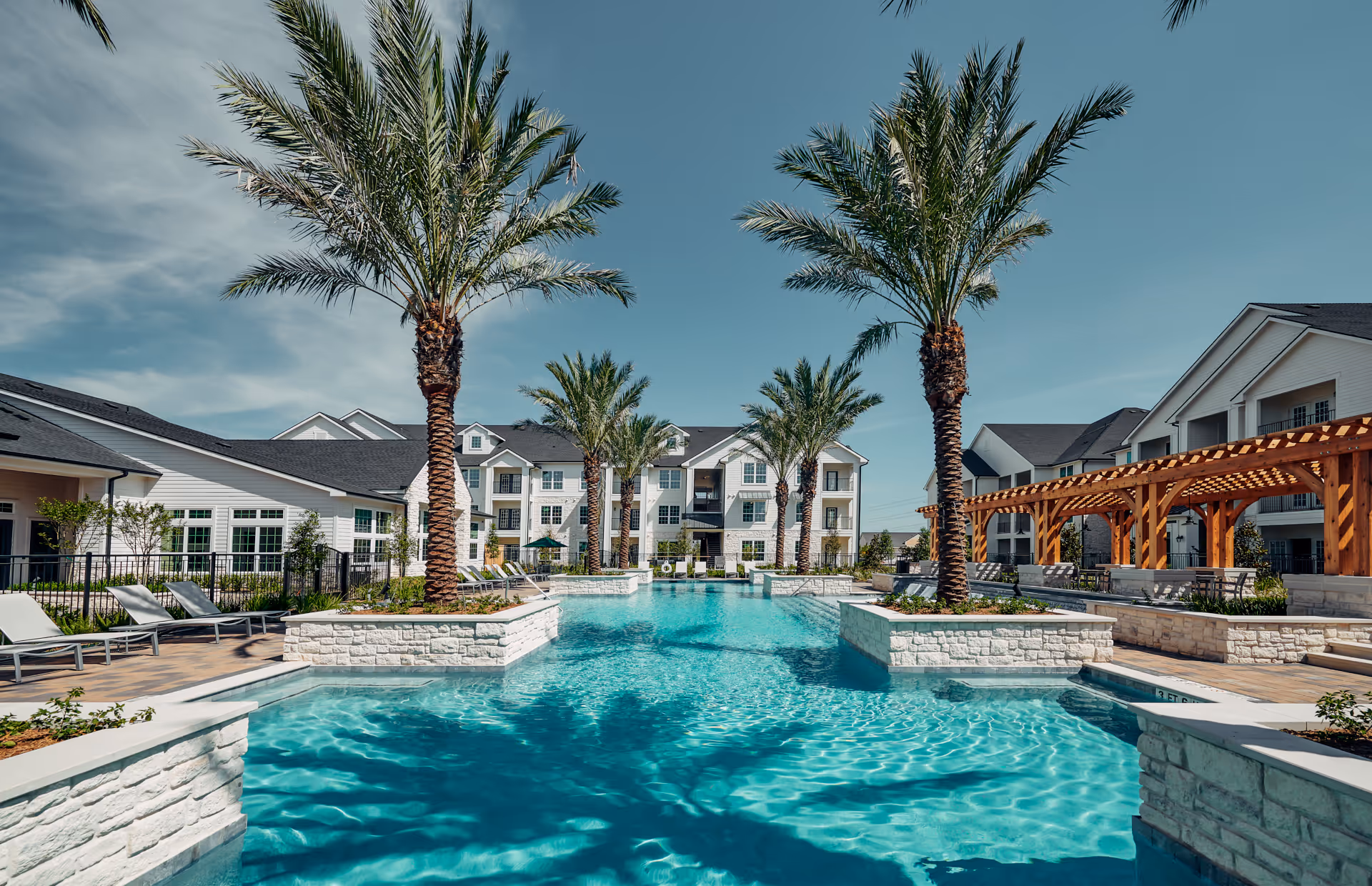Swimming pool palm trees
