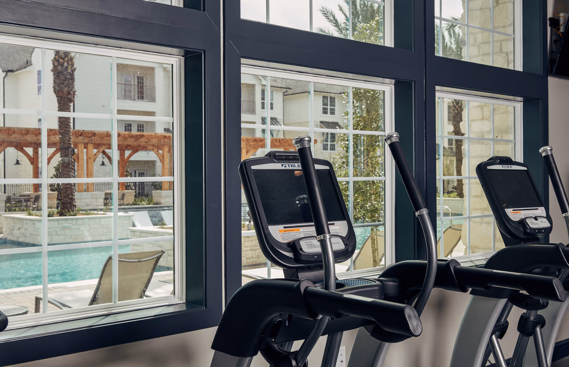 Fitness center through window