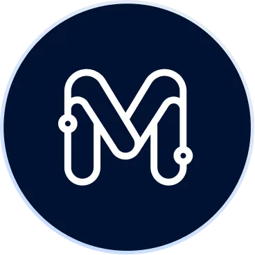 A blue circle with a white m on it.