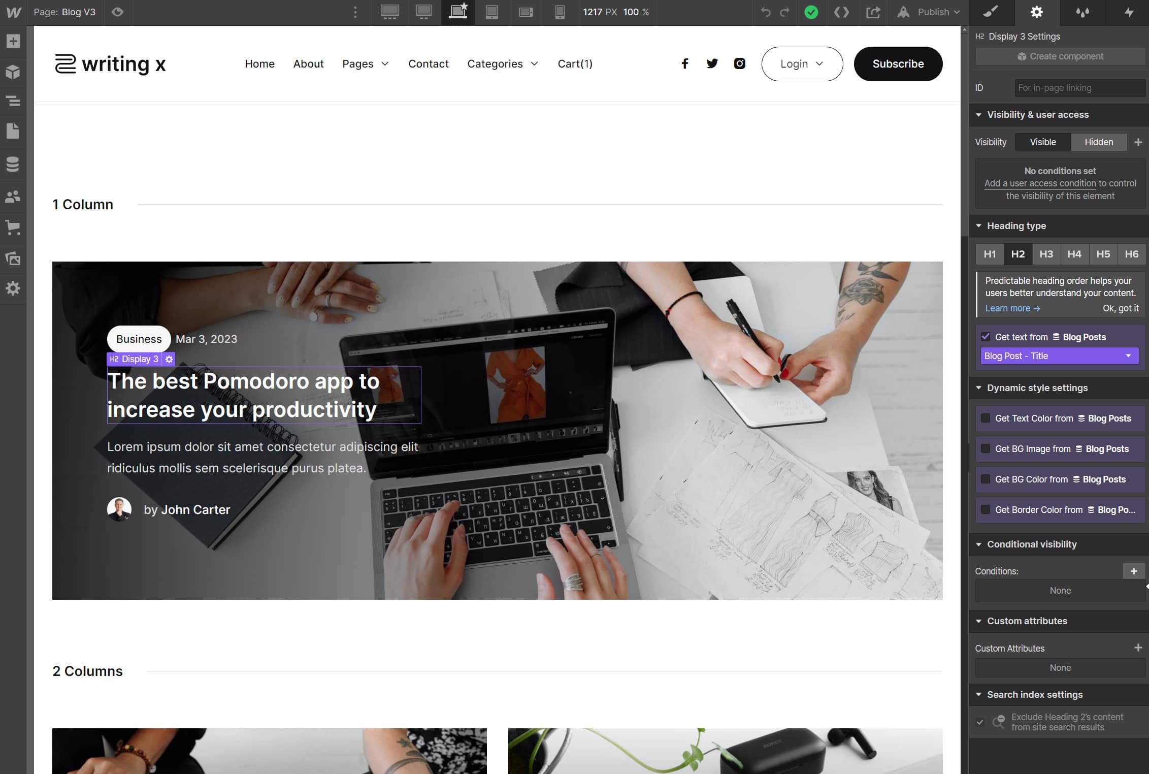 CMS Content - Writing X Webflow Template