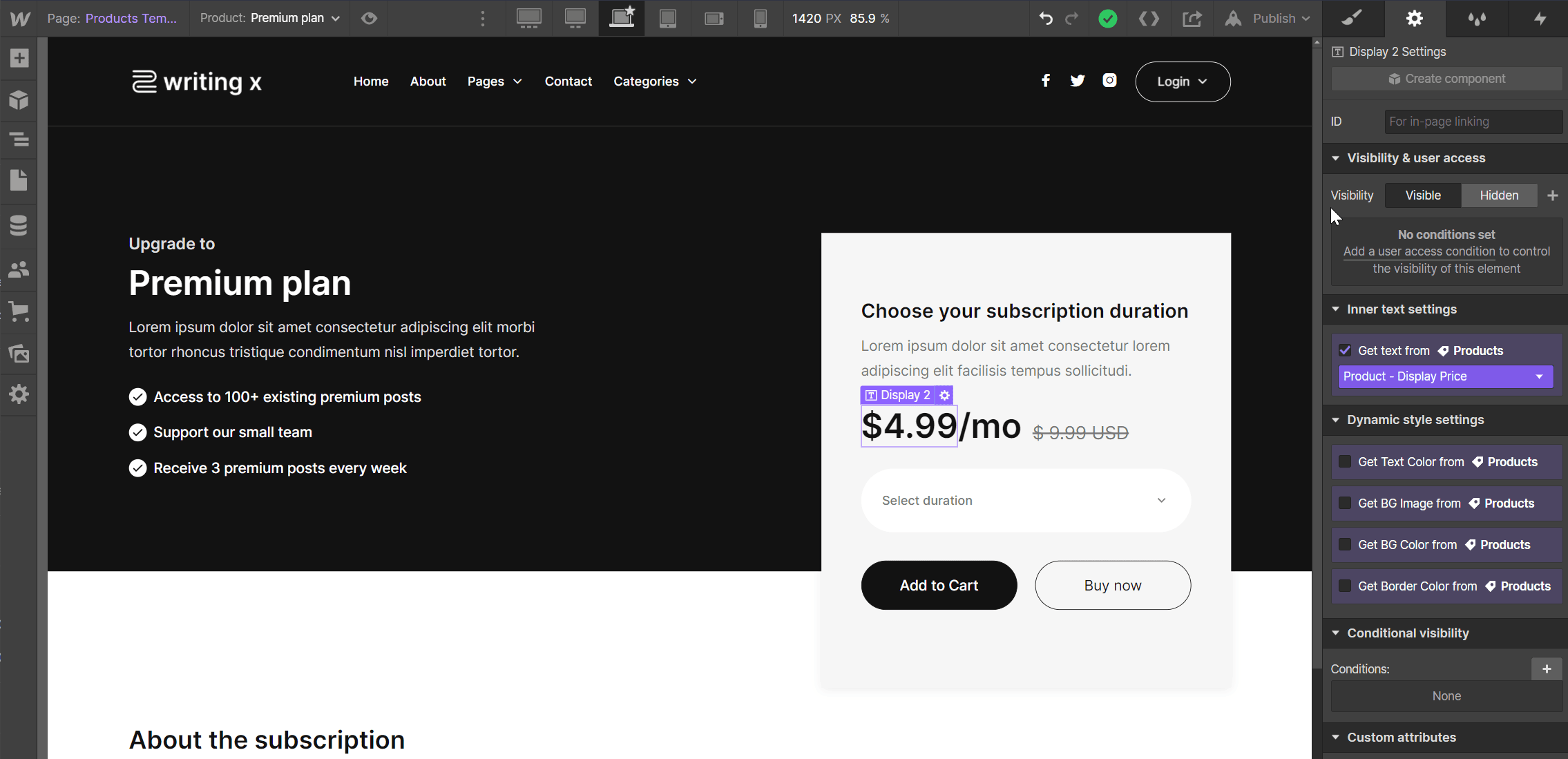 Ecommerce Page - Writing X Webflow Template
