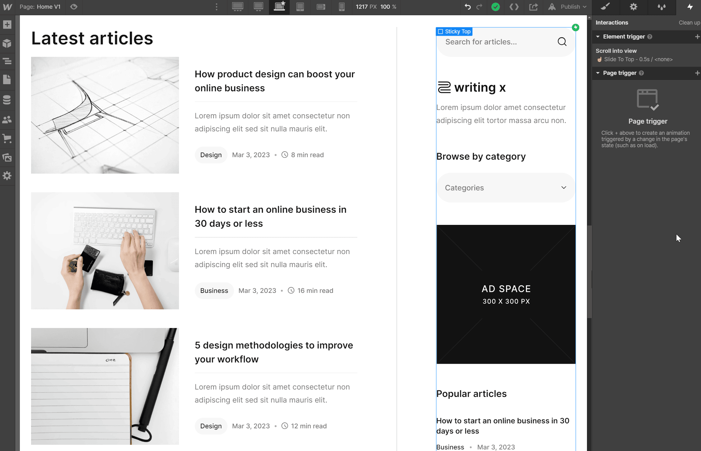 Animations - Writing X Webflow Template