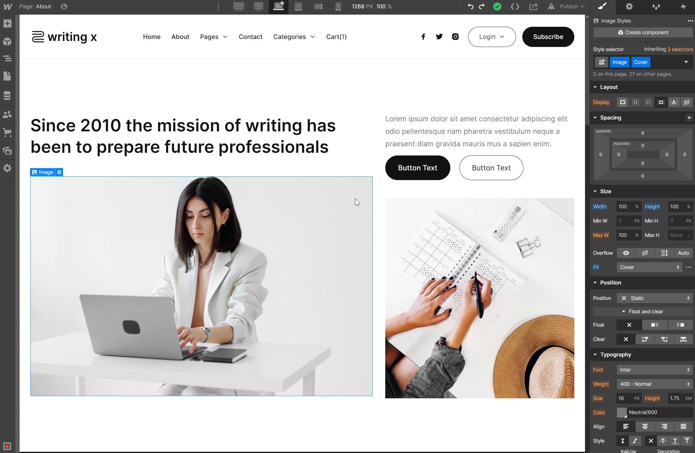 Static Content - Writing X Webflow Template