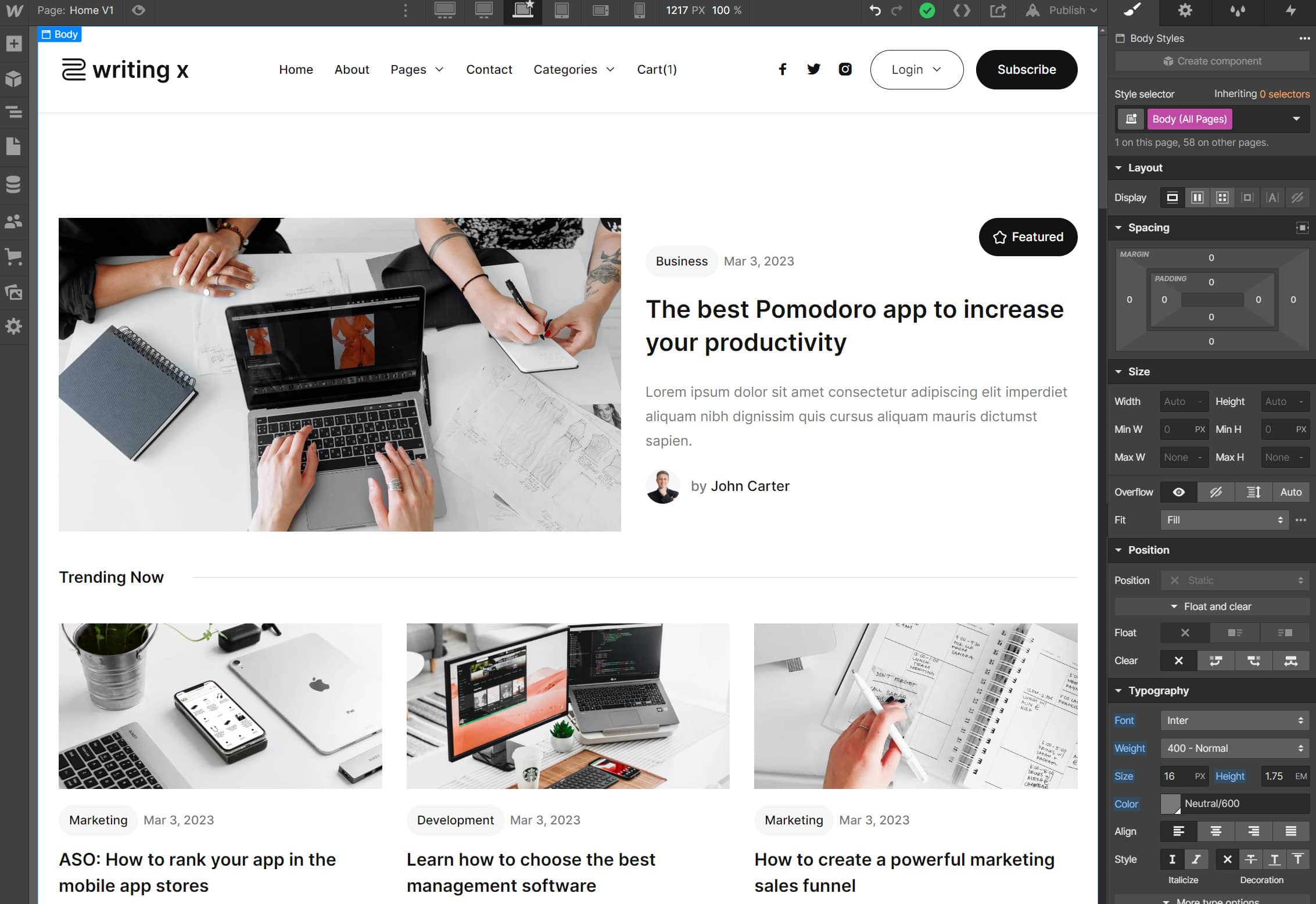 Typography - Writing X Webflow Template
