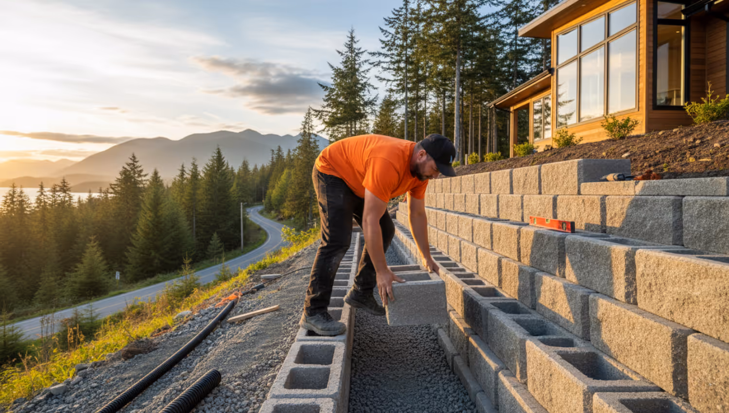 Retaining wall construction in Campbell River