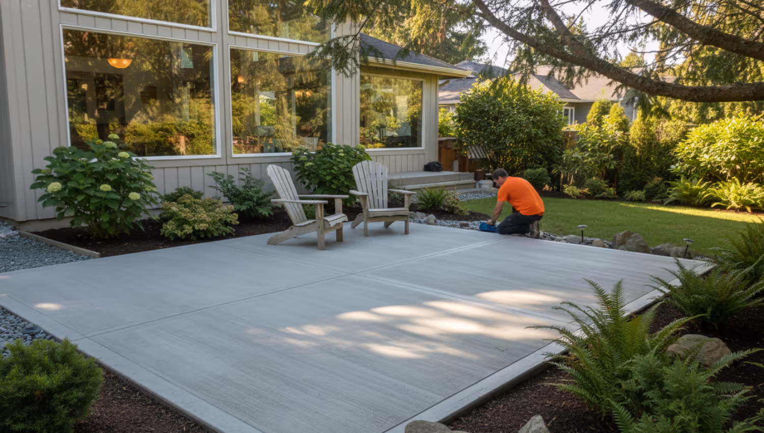 Concrete patio installation in Campbell River by Dream Team Landscaping